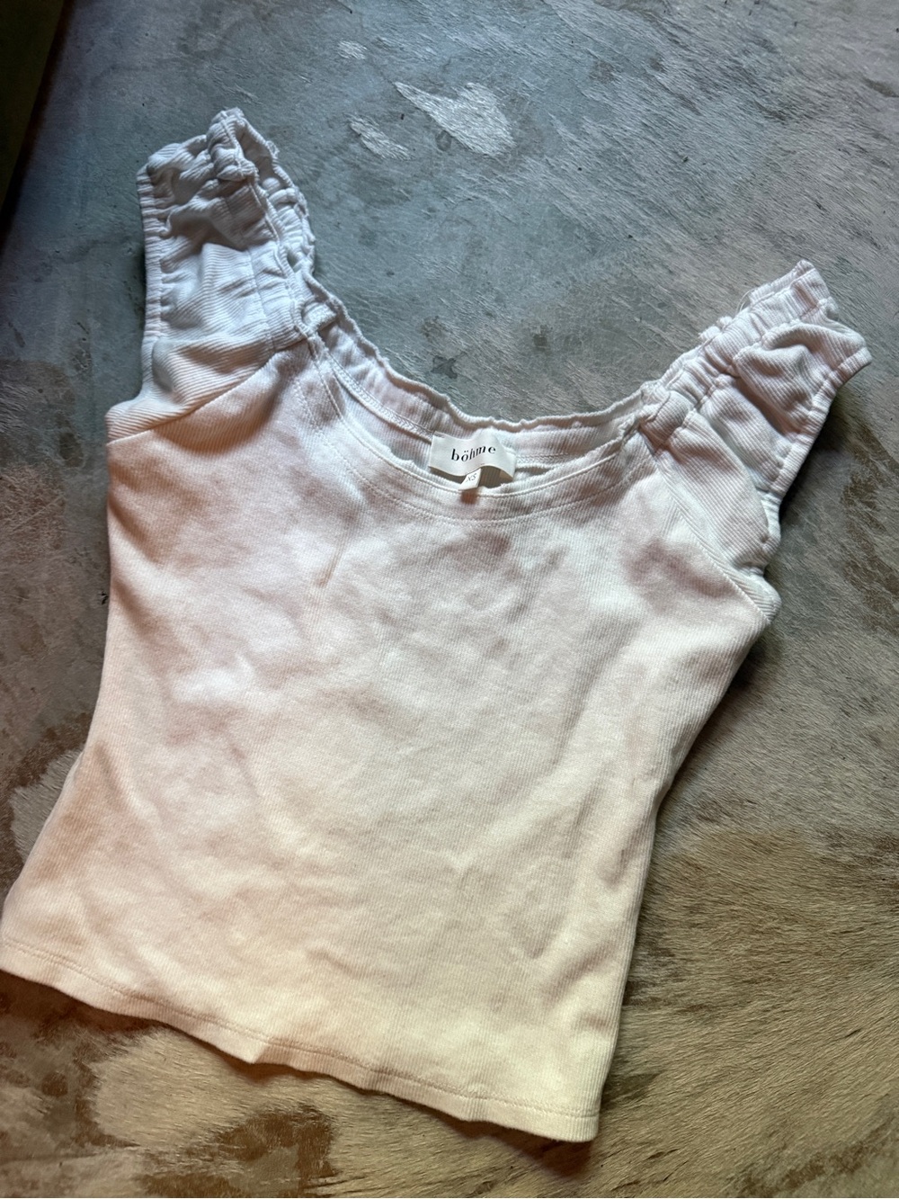 Bohme White Ruffle Sleeve Ribbed Knit Top NWOT